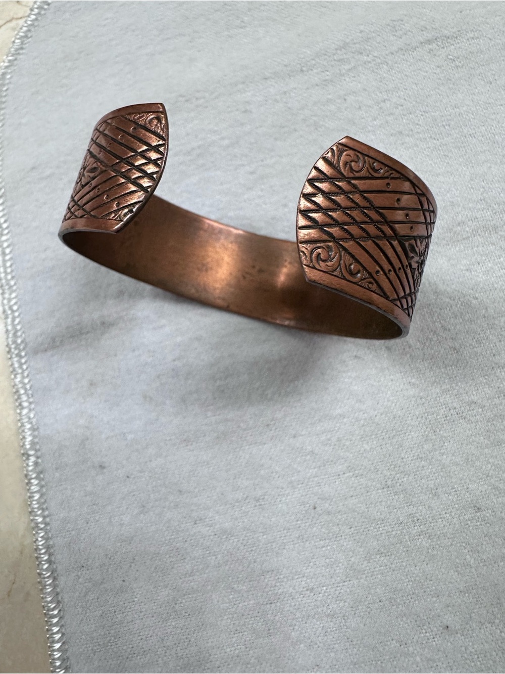 Copper Cuff Bracelet - Floral & Geometric Design - Picture 2 of 3
